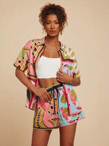 Travachic Women's Vacation Pineapple Print Drawstring Waist Loose Casual Shorts - Multicolor - View 3