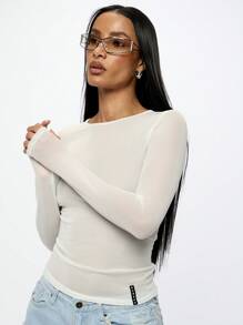 SUMWON WOMEN Long Sleeve Mesh Top Women Sheer Overlay Basic Layer Fall Winter Layering Piece Fashion Essential - Cream - View 5