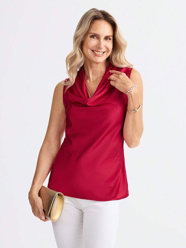 Chemise élégante sans manches en satin à boutons pour les sorties, les fêtes et les événements