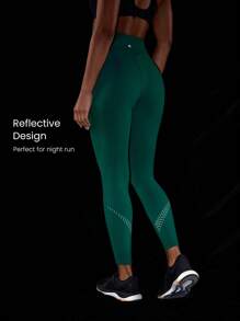 GLOWMODE 24" Powersculpt™ Flattering Butt Seam Reflective Hem Leggings High Impact Workout Running Training Gym - Dark Green - View 4