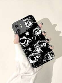 ROMWE Goth 暗星泪滴眼 Y2K 艺术高端彩绘黑色硅胶手机壳，兼容 iPhone 12 13 14 系列 - 彩色 - 查看 3