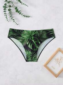 Manfinity KASUA Men's Tropical Print Beach Triangle Swimming Trunks - Black - View 4