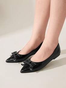 CUCCOO CHICEST Women's Pointed Toe Bow Decor Flat Loafers, Fashionable Daily Casual Shoes Spring Break Easter - Black - View 1