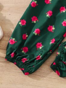 2pcs/Set Tween Girl Retro Print T-Shirt & Retro Printed Pants Set - Green - View 4