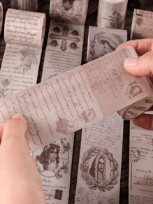 1 件复古邮票诗歌集和纸胶带贴纸适用于创意 DIY 剪贴簿、信封和袋子密封装饰剪贴簿用品剪贴簿用品教室返校