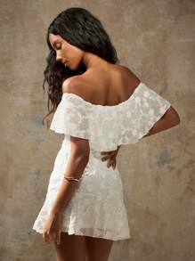 MISSGUIDED Off Shoulder Ruffle Mini Dress Lace Overlay Summer Wedding Guest Special Occasion Party A-Line Dress