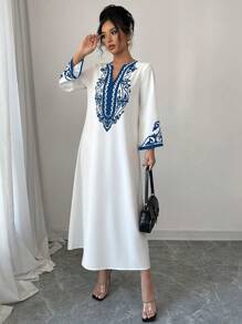 Elenzga Long Robe Dress For Women, New Fashionable Loose Printed Robe - White - View 6