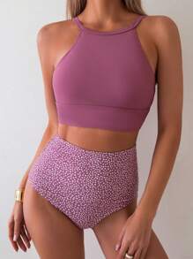 Swim Basics Bộ bikini có dây đeo màu trơn dành cho nữ đi biển mùa hè và bộ đồ lót dưới in họa tiết chấm bi ngẫu nhiên - Nhiều màu - Xem 3