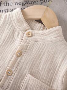 2 Pieces Set Young Boy Casual Collared Short Sleeve Henley Shirt And Shorts, Suitable For Daily Wear, Vacation And Multiple Occasions, Spring/Summer