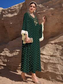 Al Najma Women's Turkish/Arabian Style Traditional Maxi Long Dress Kaftan Jalabiya Dress - Dark Green - View 5