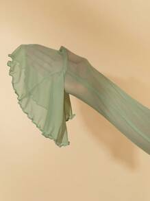 SHEIN BAE Đầm dài hở vai phối ren lưới đen trơn cỡ lớn thời trang xuân thu đông cho nữ, váy dài thanh lịch gợi cảm, váy ngọt ngào, váy hẹn hò lãng mạn, váy ngày lễ tình nhân, váy năm mới, váy lễ hội, váy dự tiệc - Màu xanh Bạc hà - Xem 7