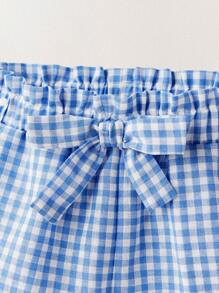 SHEIN 少女格纹蓝白雏菊刺绣短裤 - 彩色 - 查看 7