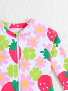 SHEIN Baby Girls' One-Piece Swimsuit With Random Prints And Ruffles (Includes Swimming Cap) - Multicolor - View 5