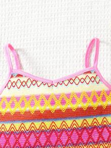 SHEIN Tween Girl Jacquard Knit Top & Loose Shorts 2 Pieces Vacation Set