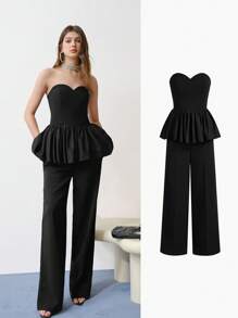 MOTF STUDIO RUFFLE TRIM ZIPPER BACK TUBE JUMPSUIT,SPRING/SUMMER