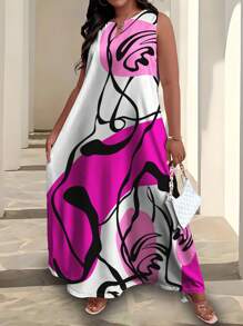 Vestido Midi Floral Aleatório de Verão Plus Size Maweii, Férias, Primavera, Verão - Multicolorido - Visão 5