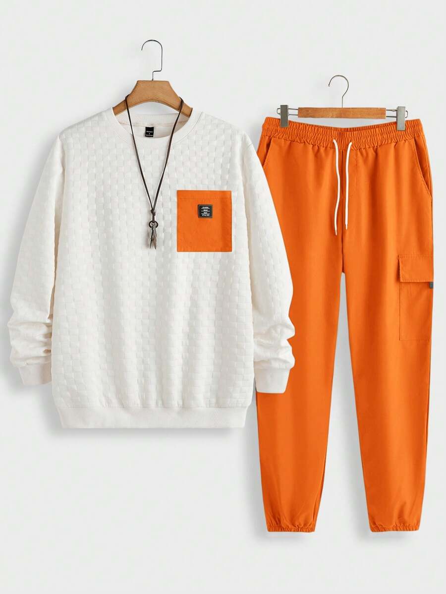 Manfinity Homme 2pcs Men's Contrast Color Pocket Hoodie & Utility Pants Set
