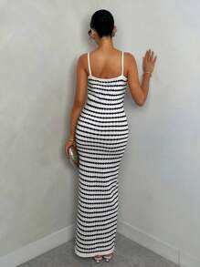 Glamine Mid-Length Black & White Stripe Camisole Knit Dress, Elegant & Charming, Spring/Summer Bodycon Dresses For Women Women Elegant Dresses Woman Dress - Black and White - View 2