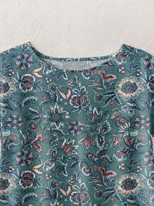 SHEIN RusticEase Casual Minimalist Summer Landscape Pattern Women Round Neck Shirt, Suitable For Summer Suitable For Going Out Chic Blouses For Women,Casual - Multicolor - View 3