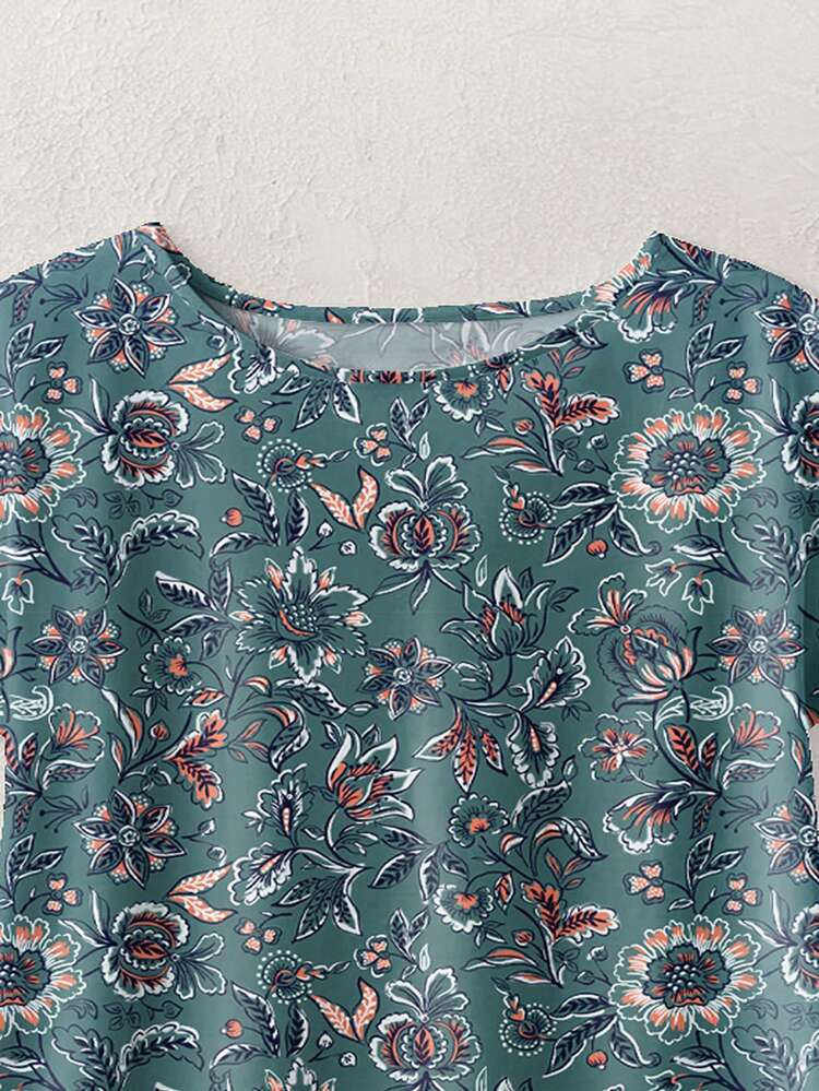 Casual Minimalist Summer Landscape Pattern Women Round Neck Shirt, Suitable For Summer Suitable For Going Out Chic Blouses For Women,Casual