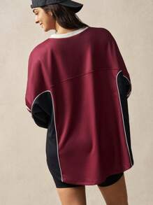 VARSITIE White & Red Stripe Patchwork Digital Print Loose Casual Sweatshirt - Multicolor - View 2