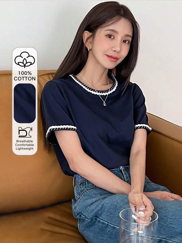 DAZY Camiseta De Cuello Redondo Con Ribete De Contraste