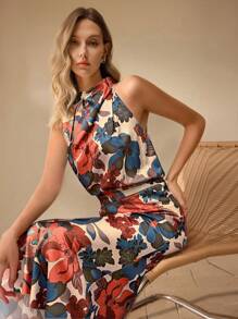 SHEIN Clasi Women's Elegant Floral Midi Dress - Multicolor - View 6