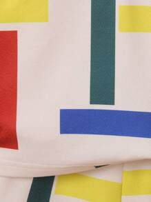 SHEIN 2 件套年轻男孩针织纹理设计 Polo 领印花条纹和格子短袖 Polo 衫和针织纹理印花运动短裤套装，休闲夏季服装 - 彩色 - 查看 6