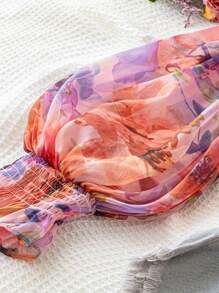 Soleia WYWH Women's Romantic Casual Vacation Dress, Suitable For Easter, Graduation, Wedding, Back To School, Party, Garden Tea - Cute Girl Style, Watercolor Floral Print, Off Shoulder Twist Blouse, Made Of Organza