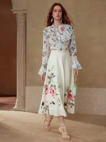 MOTF PREMIUM Blusa con estampado floral y volantes - Multicolor - Ver 1