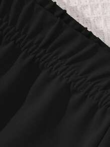 SHEIN 2 件套 Tween 女童休闲简约短袖上衣和裤子套装，适合夏季 - 黑色 - 查看 4