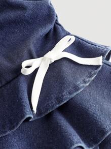 SHEIN Girlism Tween Girls Y2K Stonewashed Snug Fit Skirt With Layer And Bowknot Detailed, Girls Summer Beach Boho Holiday Cute Denim Skirt, Girls Summer Graduation Concert Rave Festival Holiday Outfits