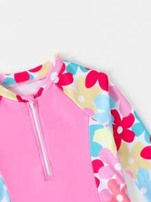 年轻女孩细肩带比基尼套装，印花分体泳衣 - 粉色 - 查看 3