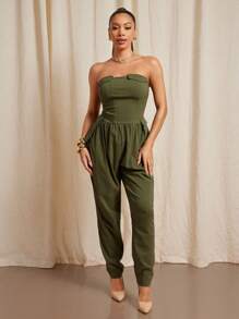 Vixey Stretch Woven Strapless Harem Leg Jumpsuit, Business Casual Women, Office Outfits For Women, Work Clothes Women - Blue - View 3