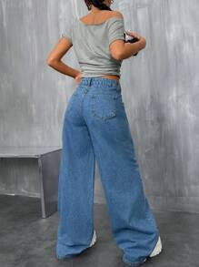 EURMUSE Lässige Jeans aus Baumwolldenim mit tiefer Taille, minimalistisch und modisch - Mittele Waschung - Übersicht 2