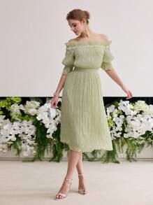 MOTF Soiréza PLEATED OFF SHOULDER DRESS - Green - View 1
