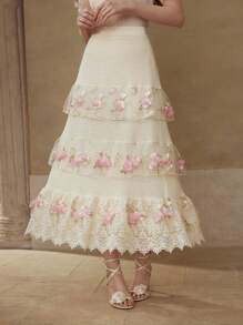 MOTF PREMIUM Falda de encaje con contraste de bordado floral