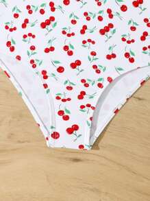 SHEIN Tween Girl' One-Piece Swimsuit, Random Fruit Print - Red and White - View 4
