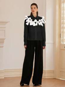 GENKIRA 法式风格甜美浪漫双色 3D 蝴蝶结装饰女童长袖衬衫女士秋季衬衫，节日派对服装可爱有趣的纽扣衬衫女士 - 彩色 - 查看 7