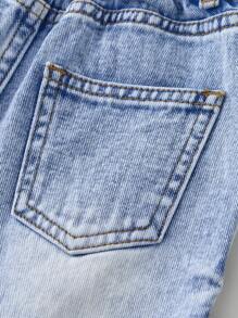 Pantalones cortos vaqueros ligeros azul claro lavados, versátiles y de moda minimalista, para niño casual con roturas - Lavado ligero - Ver 3