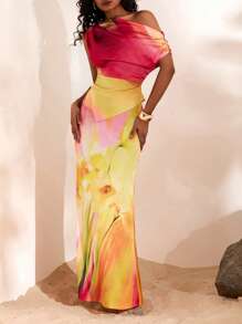 Opulessa 2 件套：女式纯色编织斜领上衣和高腰鱼尾下摆裙子