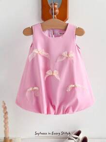 Cozy Pixies Newborn Baby Girl Bow Decor Round Neck Sleeveless Cinched Waist Dress