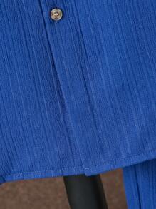 SHEIN Bộ 2 áo sơ mi tay ngắn và quần short trơn màu cho bé trai tuổi teen, phong cách tối giản, phù hợp cho mùa hè - Xanh đậm - Xem 7