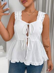 SHEIN Clasi Plus Size Solid Color Front Tie Wide Strap Casual Shirt - White - View 1