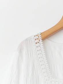 Linhara Blusa blanca elegante y casual para mujer talla grande con cuello y dobladillo con volantes, tela inspirada en la primavera, sin mangas, adecuada para primavera, verano y otoño