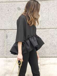 INAWLY Áo cánh ngắn tay màu trơn đơn giản cho nữ, thích hợp cho mùa hè - màu đen - Xem 3