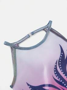 SHEIN Young Girls Floral Activewear Gymnastics Leotard With Spaghetti Strap Neckline, Racerback And Snap Button, Deep Purple - Purple - View 4