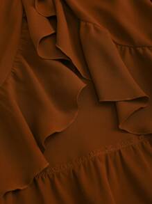 Sweetra Women's New Valentine's Day Deep Red Vintage-Style High-Low Hemline Skirt, Drawstring Ruffle Tier Skirt, Party Skirt, Bohemian Style Skirt Fall Cloth For Women - Brown - View 4