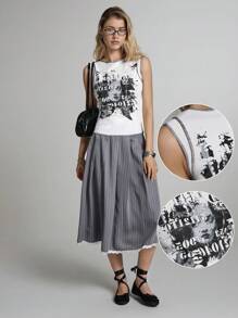 Easelle 女式白色针织字母与图案印花圆领背心