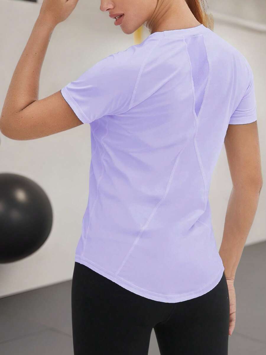 SHEIN Sports Breathable Softness Solid Sports Tee Gym Women Shirts - Lilac Purple - View 1